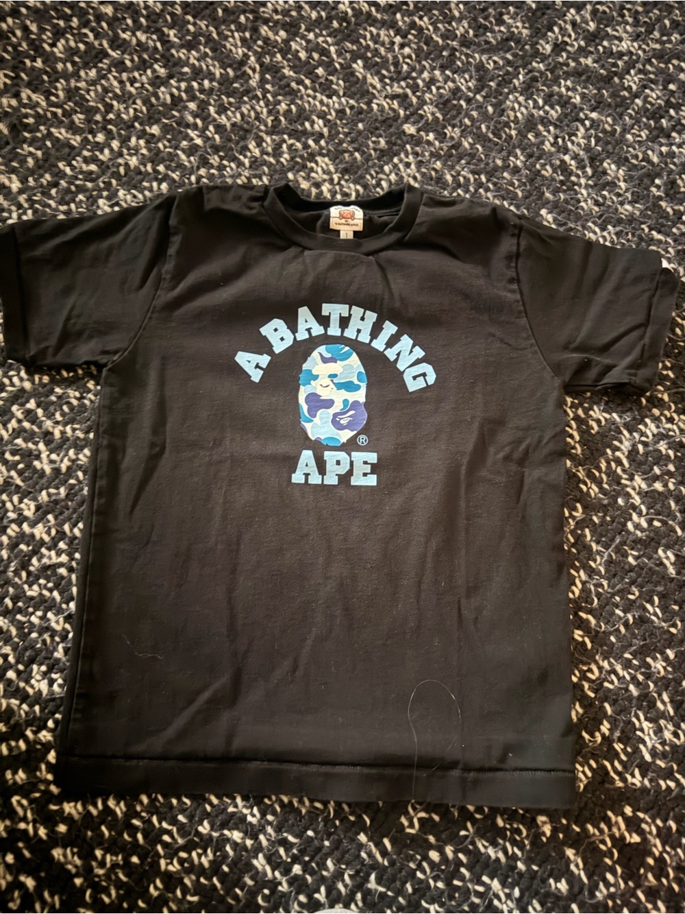 Kids Black A Bathing Ape (BAPE) T-Shirt with Blue Camo Logo